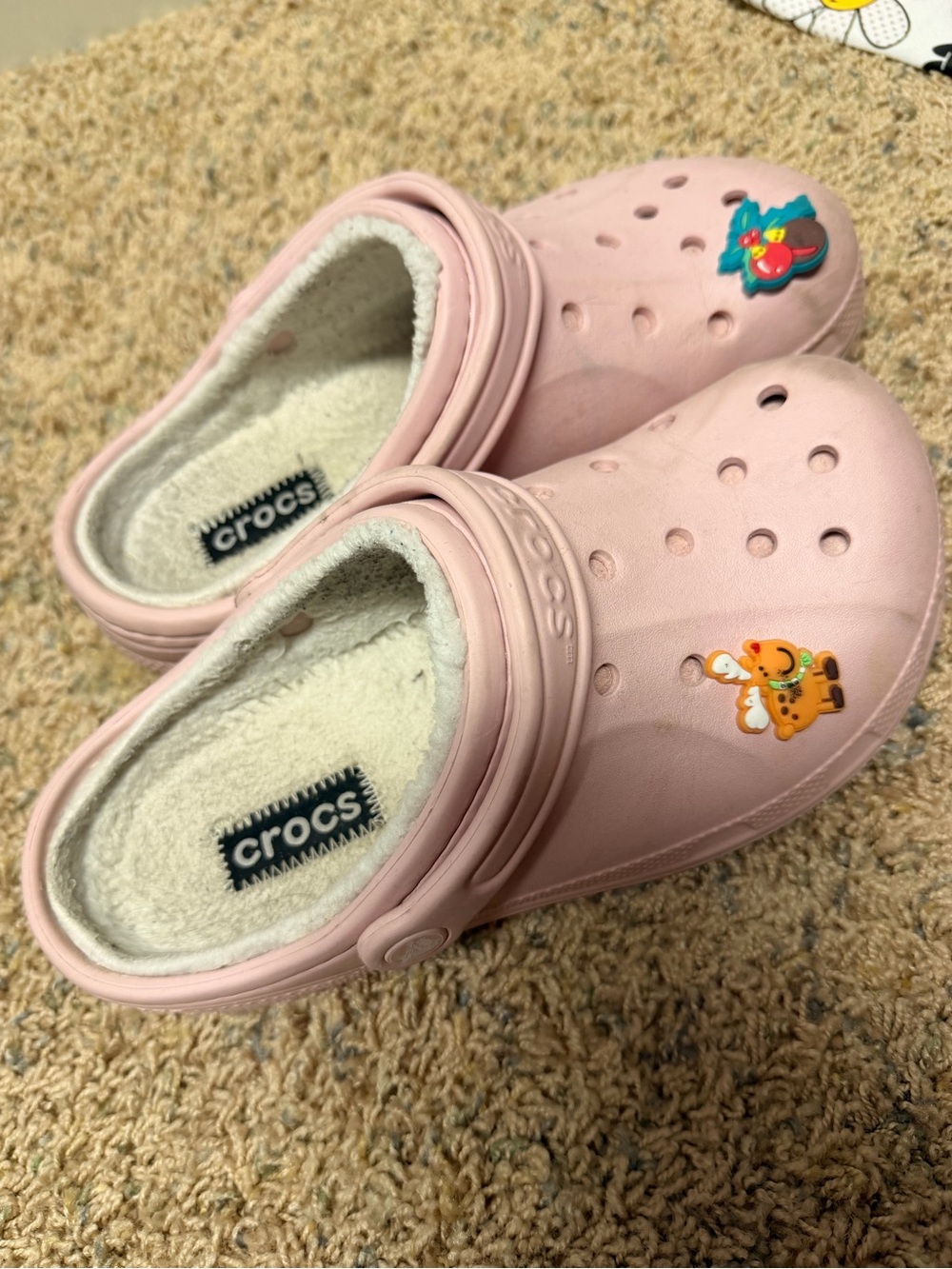 CROCS Pink Fleece-Lined Clogs with Jibbitz Charms